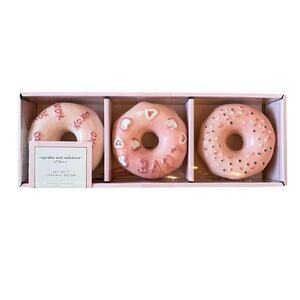 Cupcakes & Cashmere Valentines Day Ceramic Donuts Pastel Pink Set of 3 New